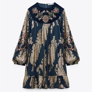 NWT ZARA EMBROIDERED VELVET DRESS